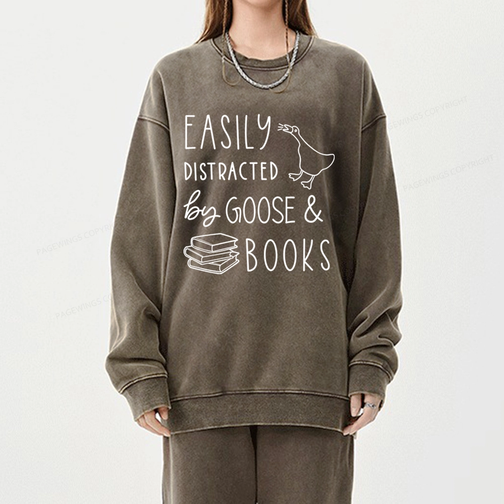 Pagewing Easily Distracted Unisex Washed Sweatshirt