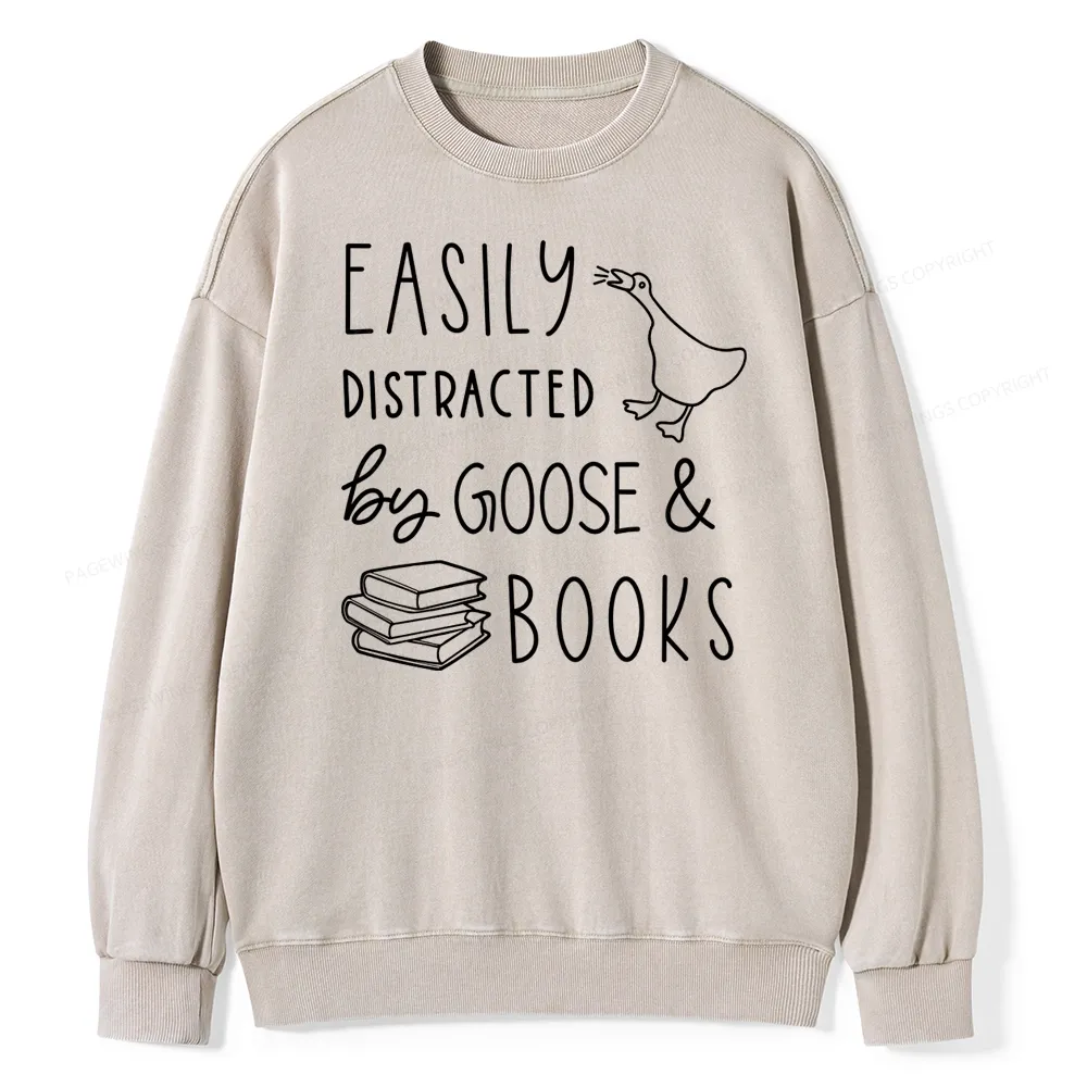 Pagewing Easily Distracted Unisex Washed Sweatshirt