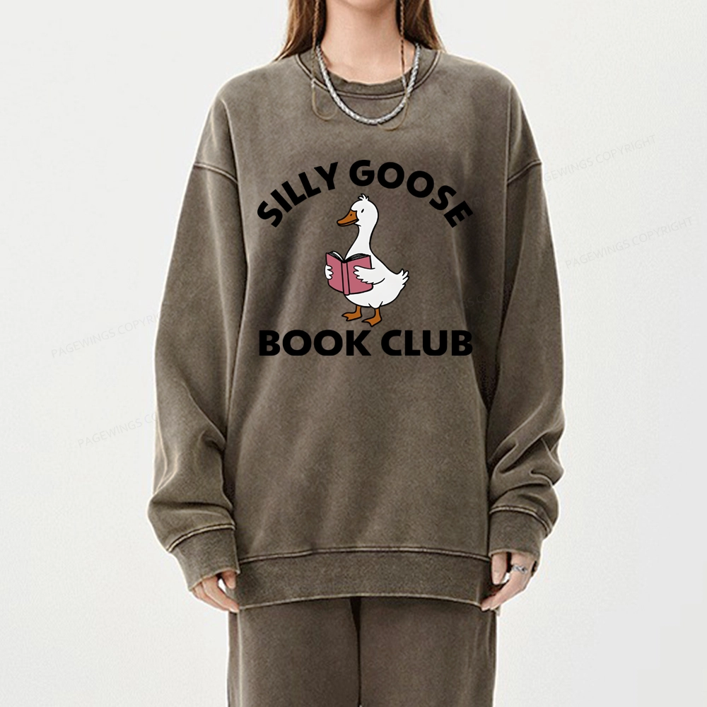 Pagewing Cute Silly Goose Unisex Washed Sweatshirt