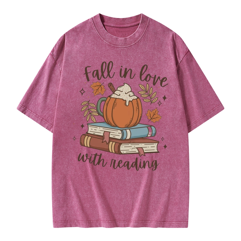 Pagewings Thanksgiving Fall in Love with Reading Unisex Washed T-shirt
