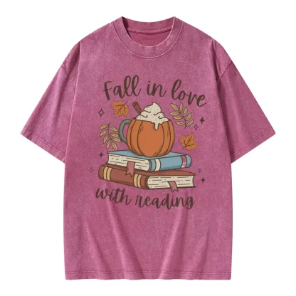 Pagewings Thanksgiving Fall in Love with Reading Unisex Washed T-shirt
