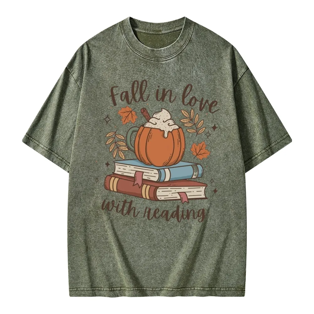 Pagewings Thanksgiving Fall in Love with Reading Unisex Washed T-shirt