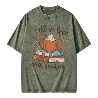 Pagewings Thanksgiving Fall in Love with Reading Unisex Washed T-shirt