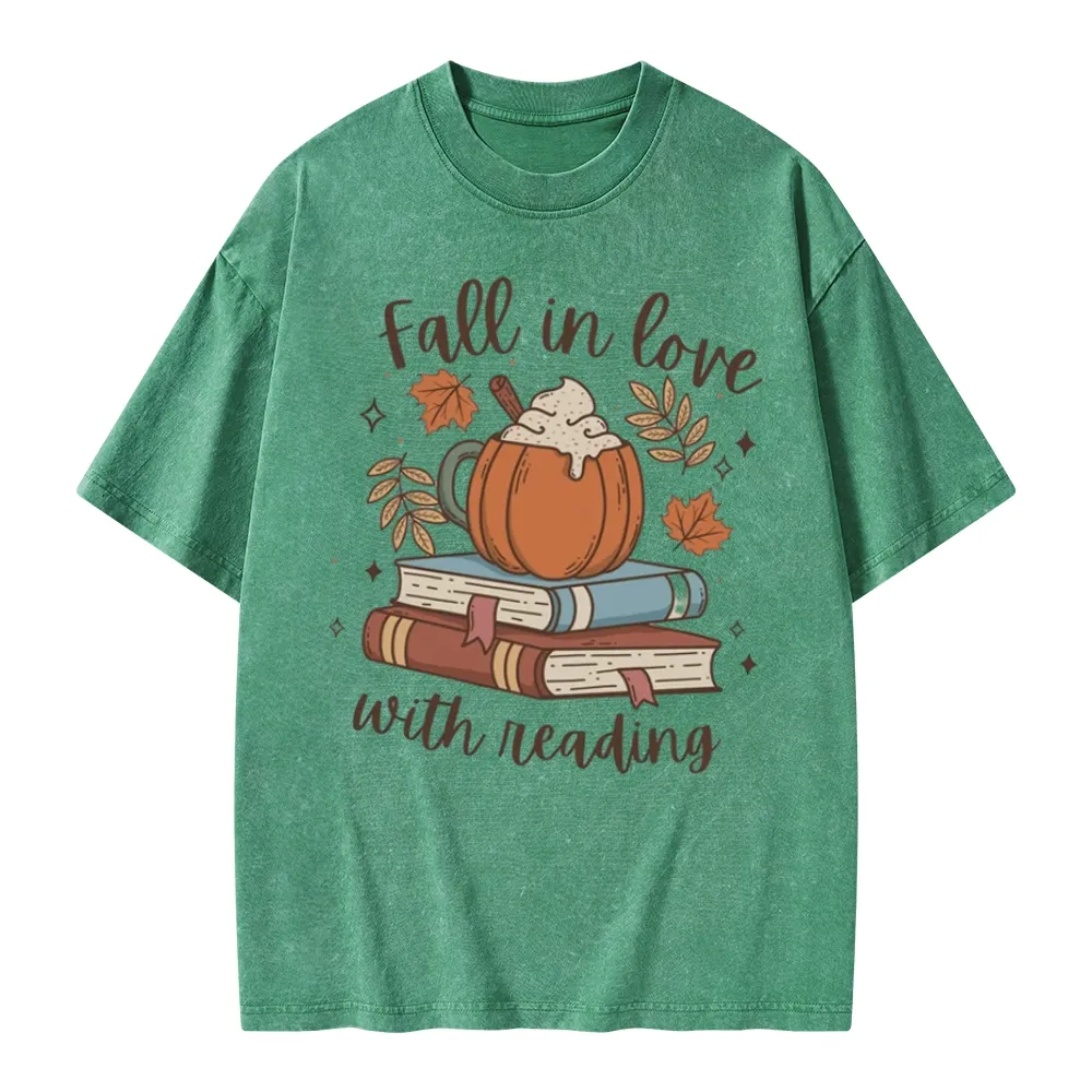 Pagewings Thanksgiving Fall in Love with Reading Unisex Washed T-shirt