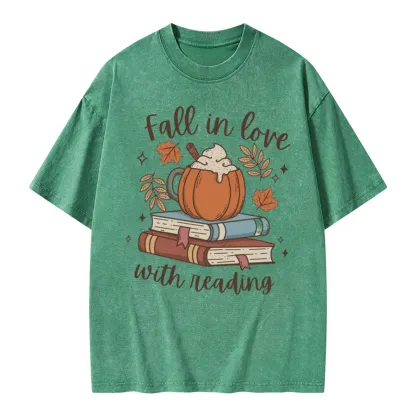 Pagewings Thanksgiving Fall in Love with Reading Unisex Washed T-shirt