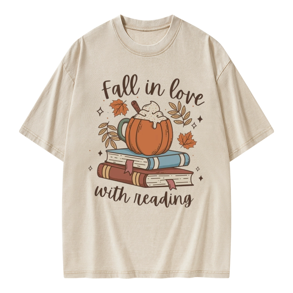 Pagewings Thanksgiving Fall in Love with Reading Unisex Washed T-shirt