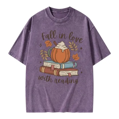 Pagewings Thanksgiving Fall in Love with Reading Unisex Washed T-shirt