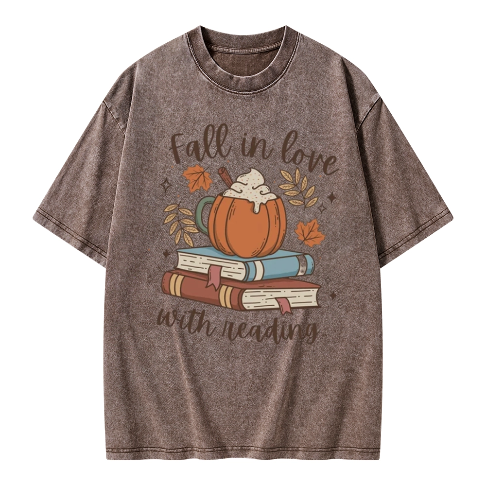 Pagewings Thanksgiving Fall in Love with Reading Unisex Washed T-shirt