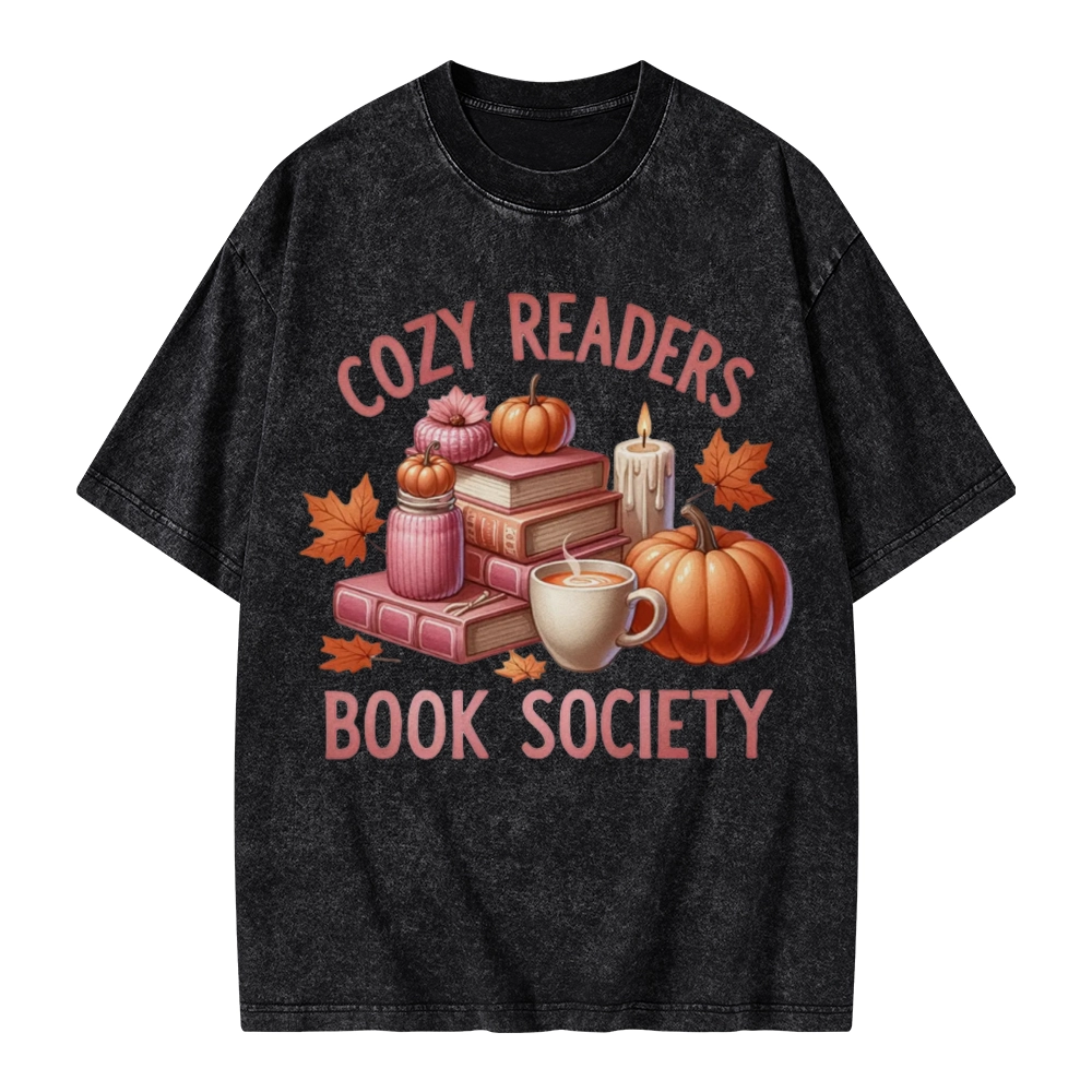 Pagewings Thanksgiving Cozy Readers Book Society Unisex Washed T-shirt