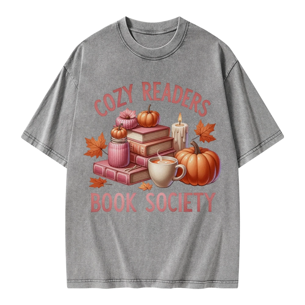 Pagewings Thanksgiving Cozy Readers Book Society Unisex Washed T-shirt