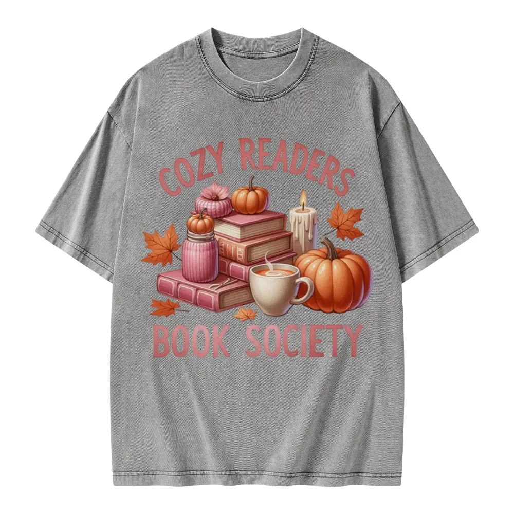 Pagewings Thanksgiving Cozy Readers Book Society Unisex Washed T-shirt