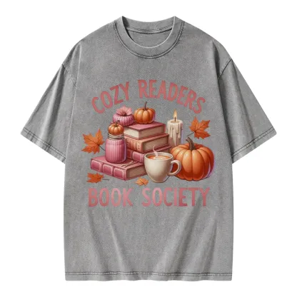Pagewings Thanksgiving Cozy Readers Book Society Unisex Washed T-shirt
