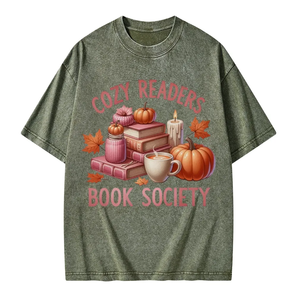 Pagewings Thanksgiving Cozy Readers Book Society Unisex Washed T-shirt