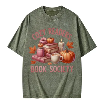 Pagewings Thanksgiving Cozy Readers Book Society Unisex Washed T-shirt