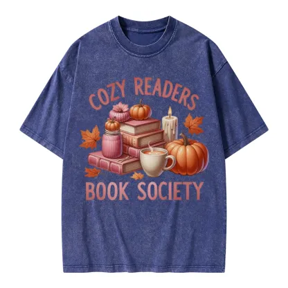 Pagewings Thanksgiving Cozy Readers Book Society Unisex Washed T-shirt