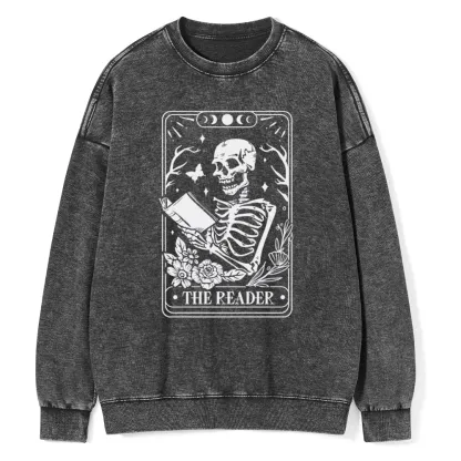 Pagewings The Reader Tarot Card Unisex Washed Sweatshirt
