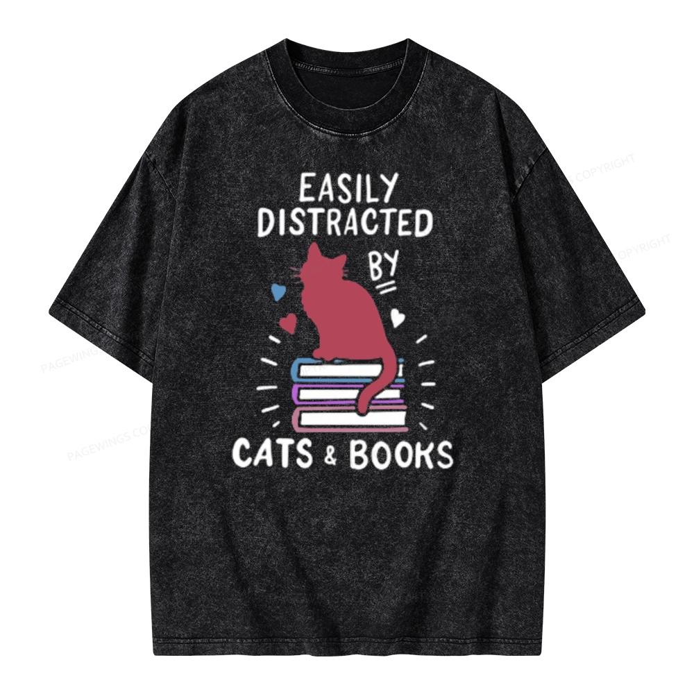 Pagewing Book Fun Cat Book Funny Unisex Washed T-shirt