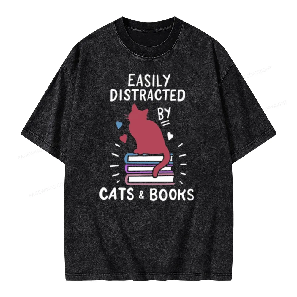 Pagewing Book Fun Cat Book Funny Unisex Washed T-shirt