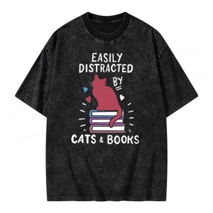 Pagewing Book Fun Cat Book Funny Unisex Washed T-shirt