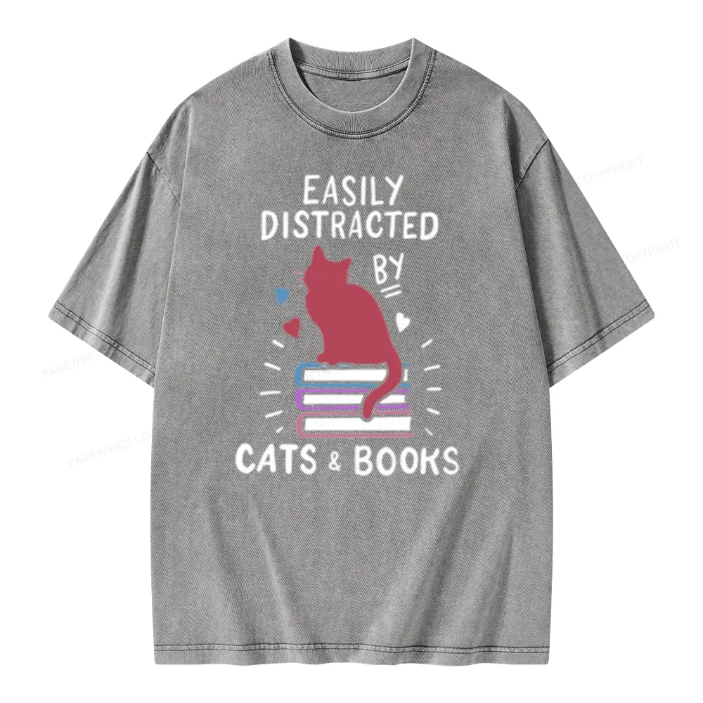 Pagewing Book Fun Cat Book Funny Unisex Washed T-shirt