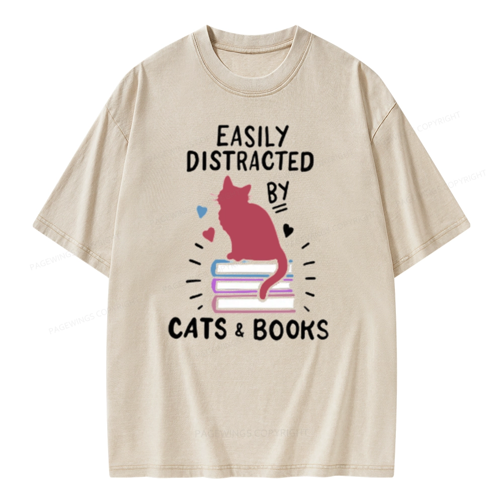 Pagewing Book Fun Cat Book Funny Unisex Washed T-shirt