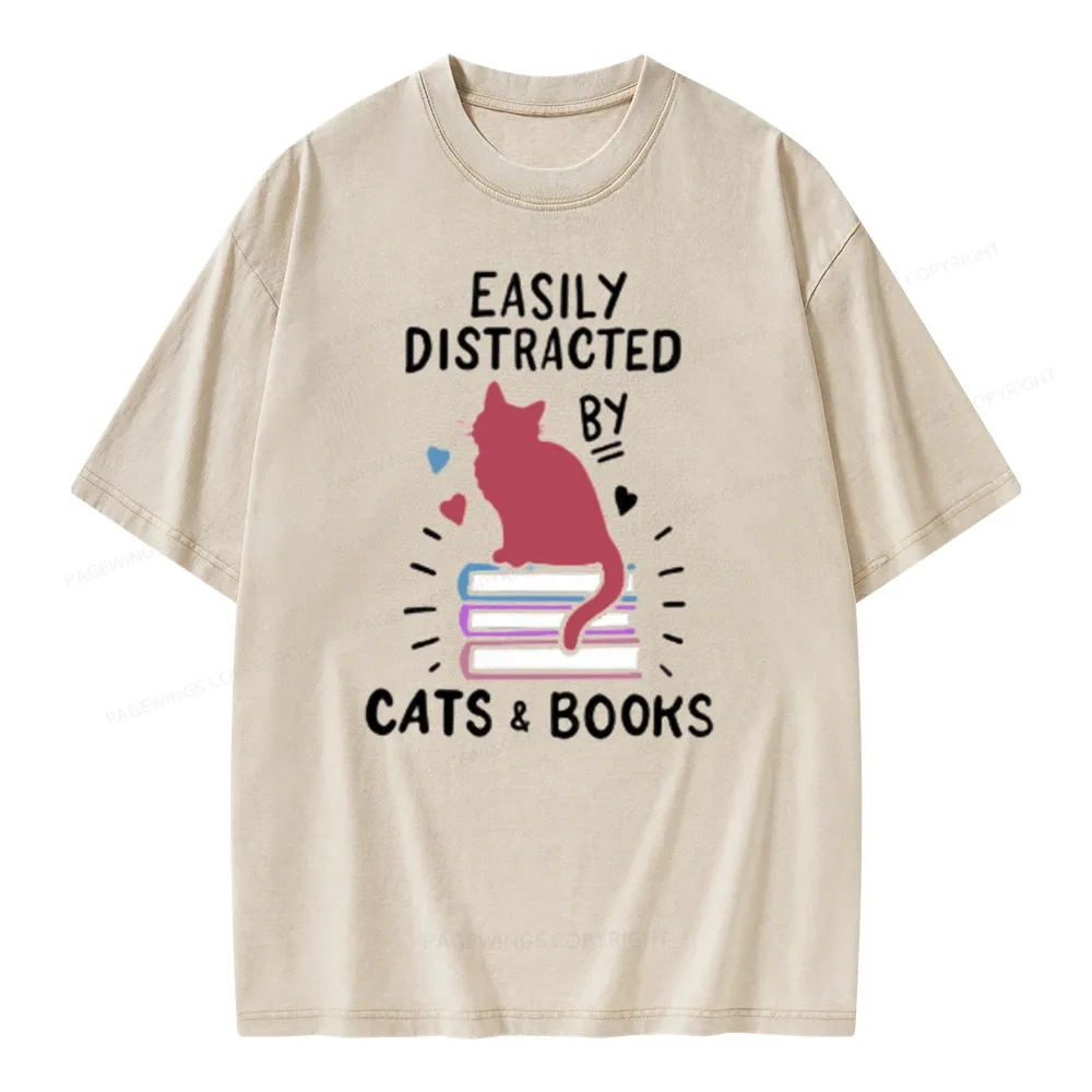Pagewing Book Fun Cat Book Funny Unisex Washed T-shirt