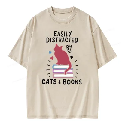 Pagewing Book Fun Cat Book Funny Unisex Washed T-shirt