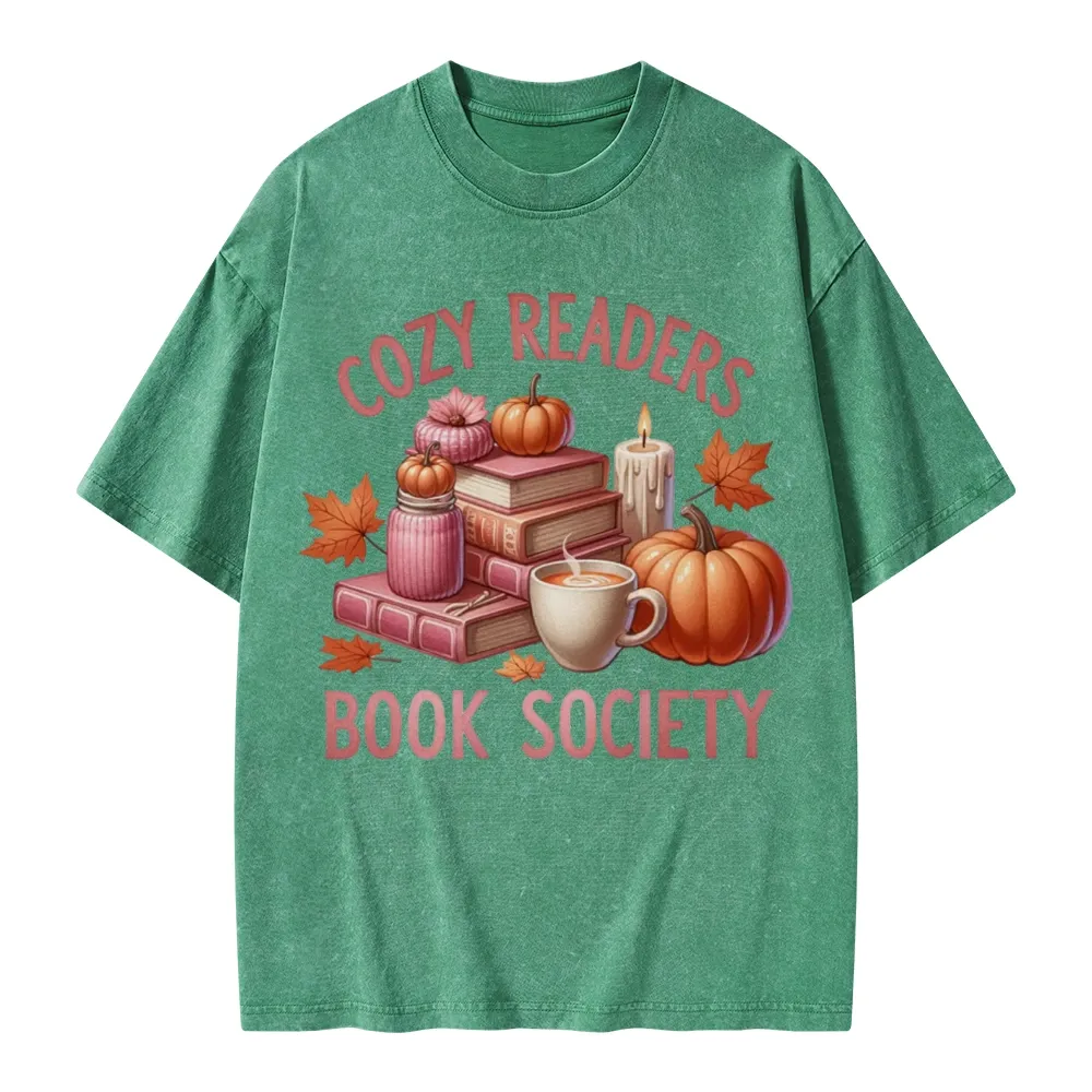 Pagewings Thanksgiving Cozy Readers Book Society Unisex Washed T-shirt