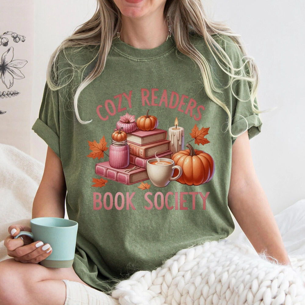 Pagewings Thanksgiving Cozy Readers Book Society Unisex Washed T-shirt