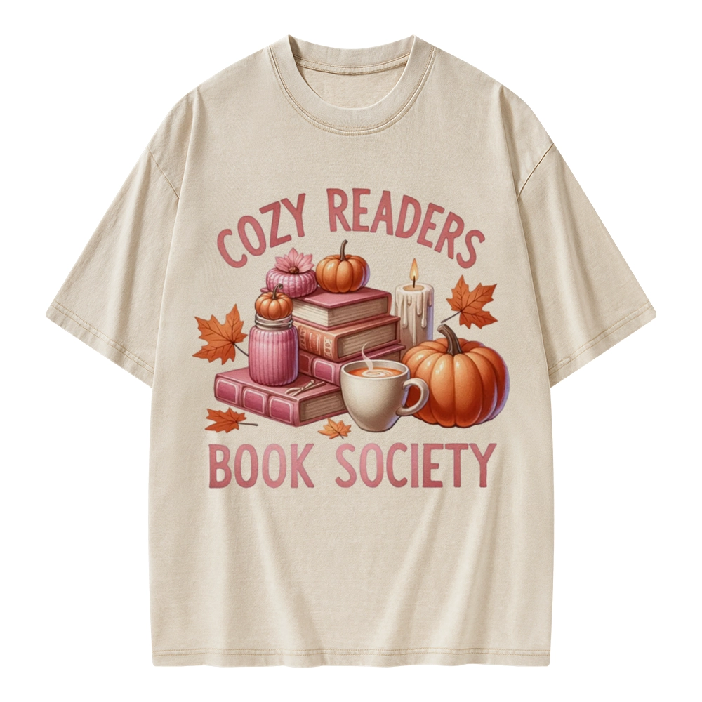 Pagewings Thanksgiving Cozy Readers Book Society Unisex Washed T-shirt