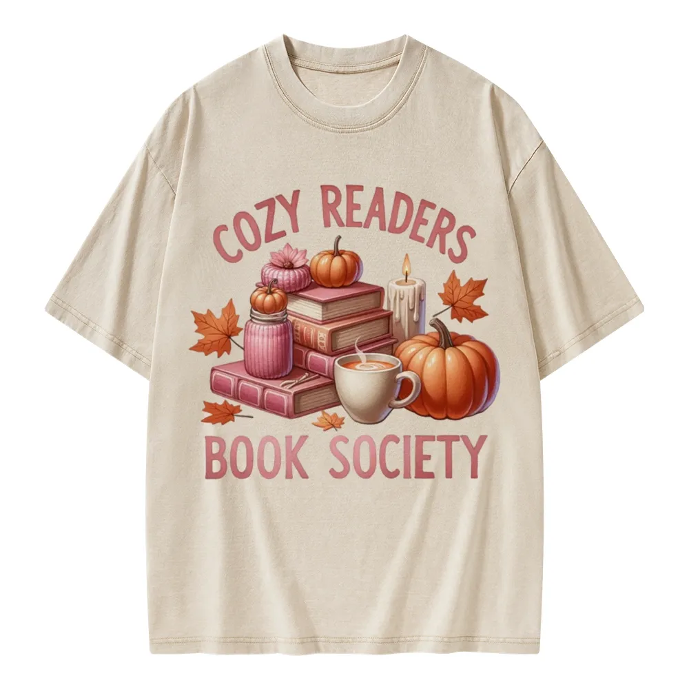 Pagewings Thanksgiving Cozy Readers Book Society Unisex Washed T-shirt