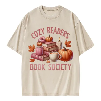 Pagewings Thanksgiving Cozy Readers Book Society Unisex Washed T-shirt