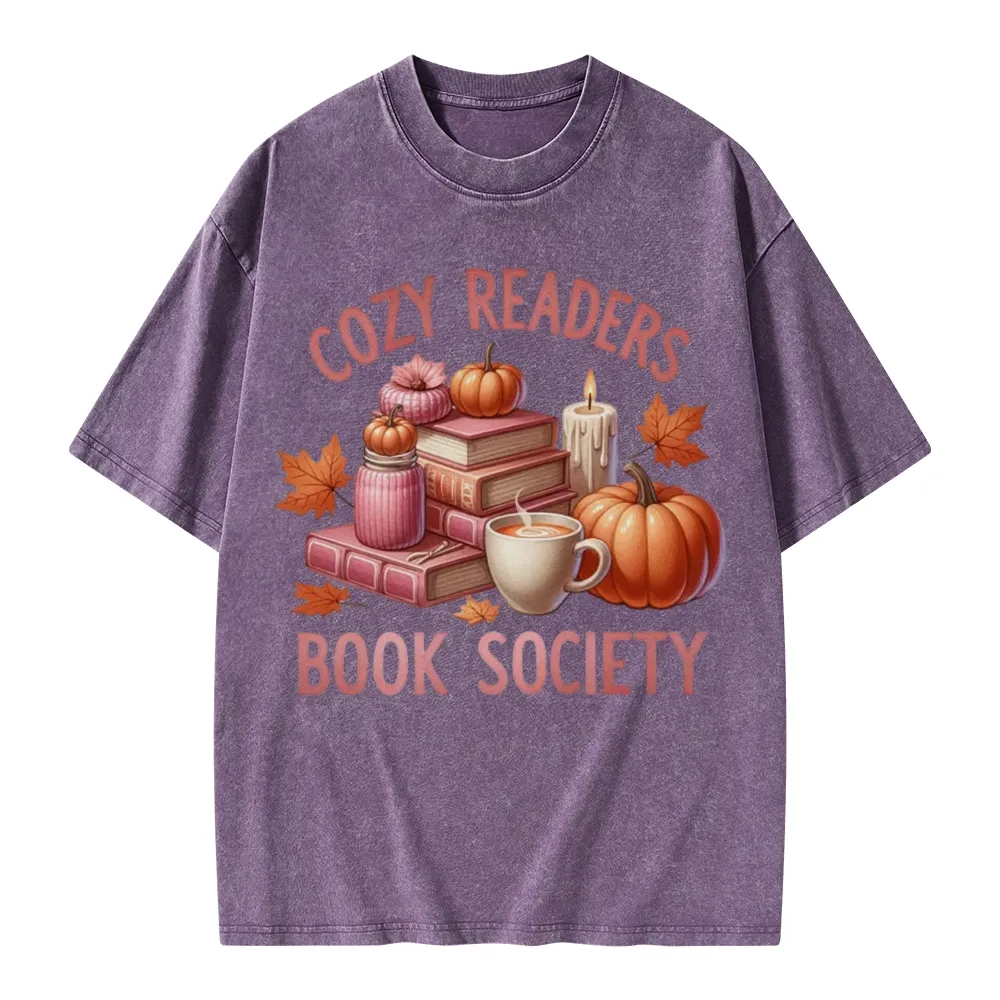 Pagewings Thanksgiving Cozy Readers Book Society Unisex Washed T-shirt
