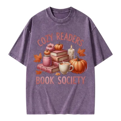 Pagewings Thanksgiving Cozy Readers Book Society Unisex Washed T-shirt