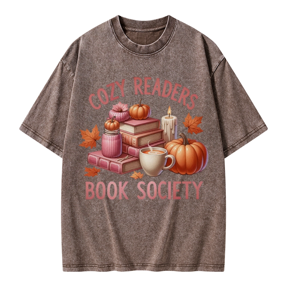 Pagewings Thanksgiving Cozy Readers Book Society Unisex Washed T-shirt