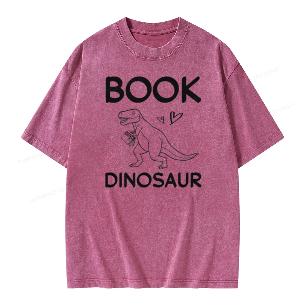 Pagewing Dinosaur Book Lover Unisex Washed T-shirt