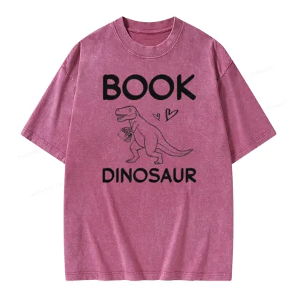 Pagewing Dinosaur Book Lover Unisex Washed T-shirt