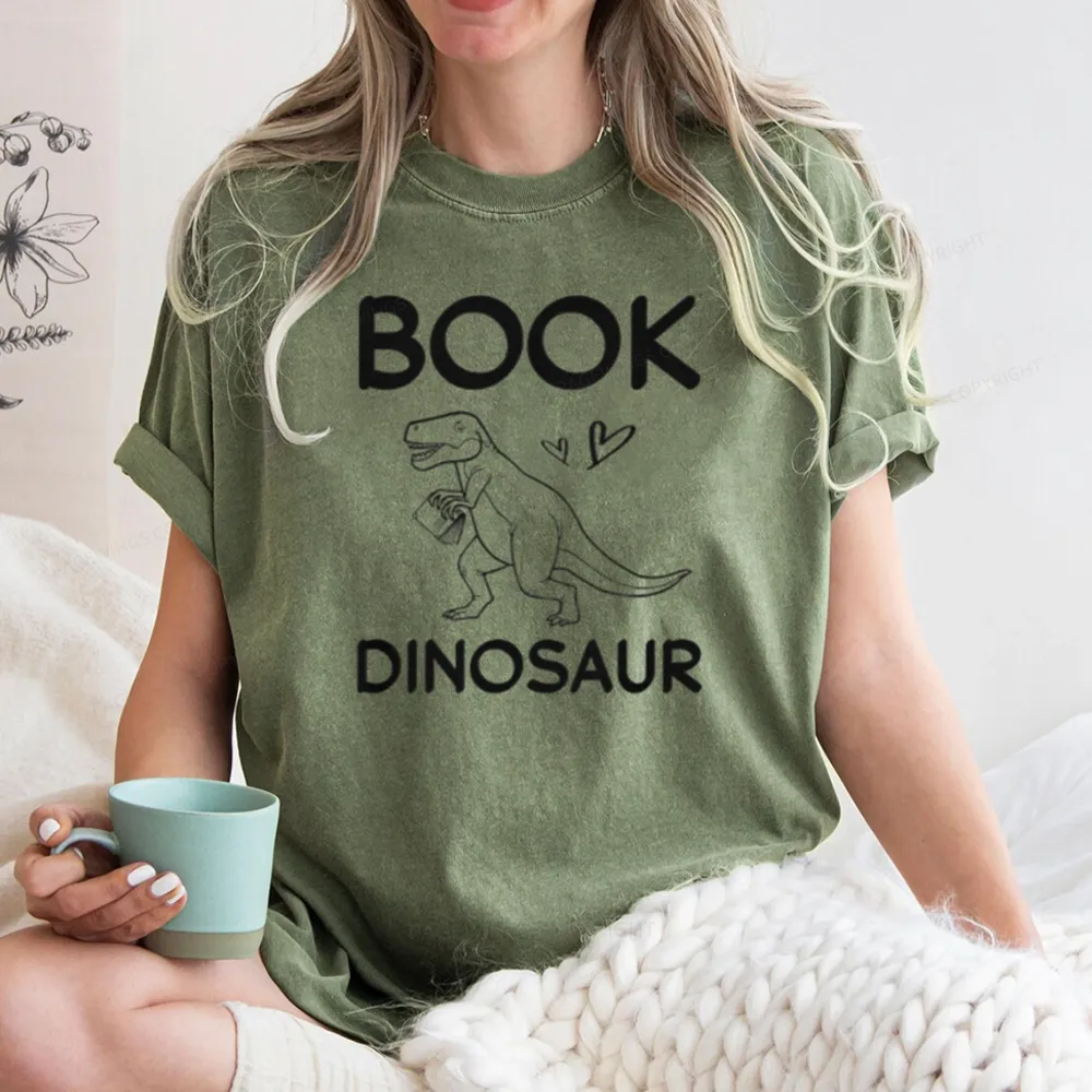 Pagewing Dinosaur Book Lover Unisex Washed T-shirt