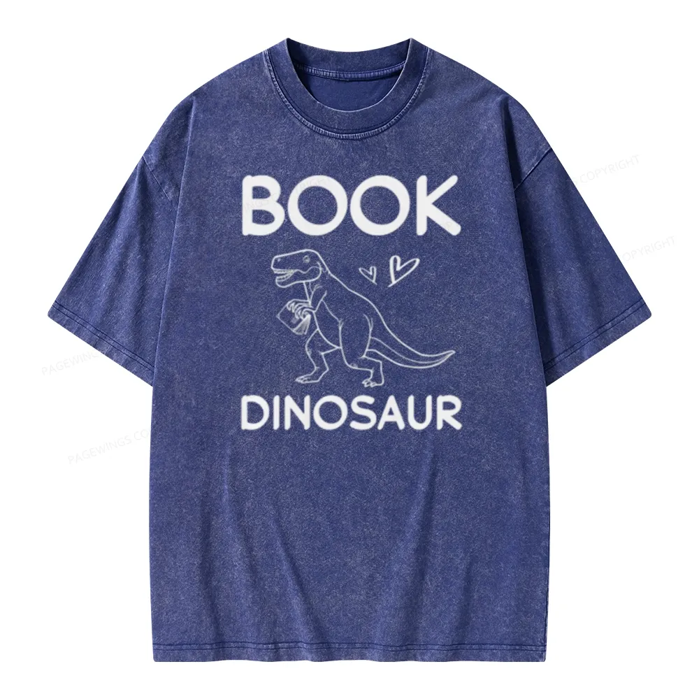 Pagewing Dinosaur Book Lover Unisex Washed T-shirt