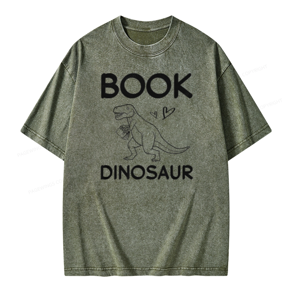 Pagewing Dinosaur Book Lover Unisex Washed T-shirt