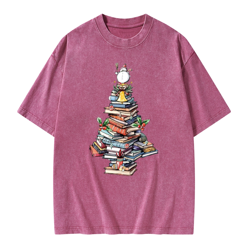 Pagewings Book Christmas Tree Unisex Washed T-shirt