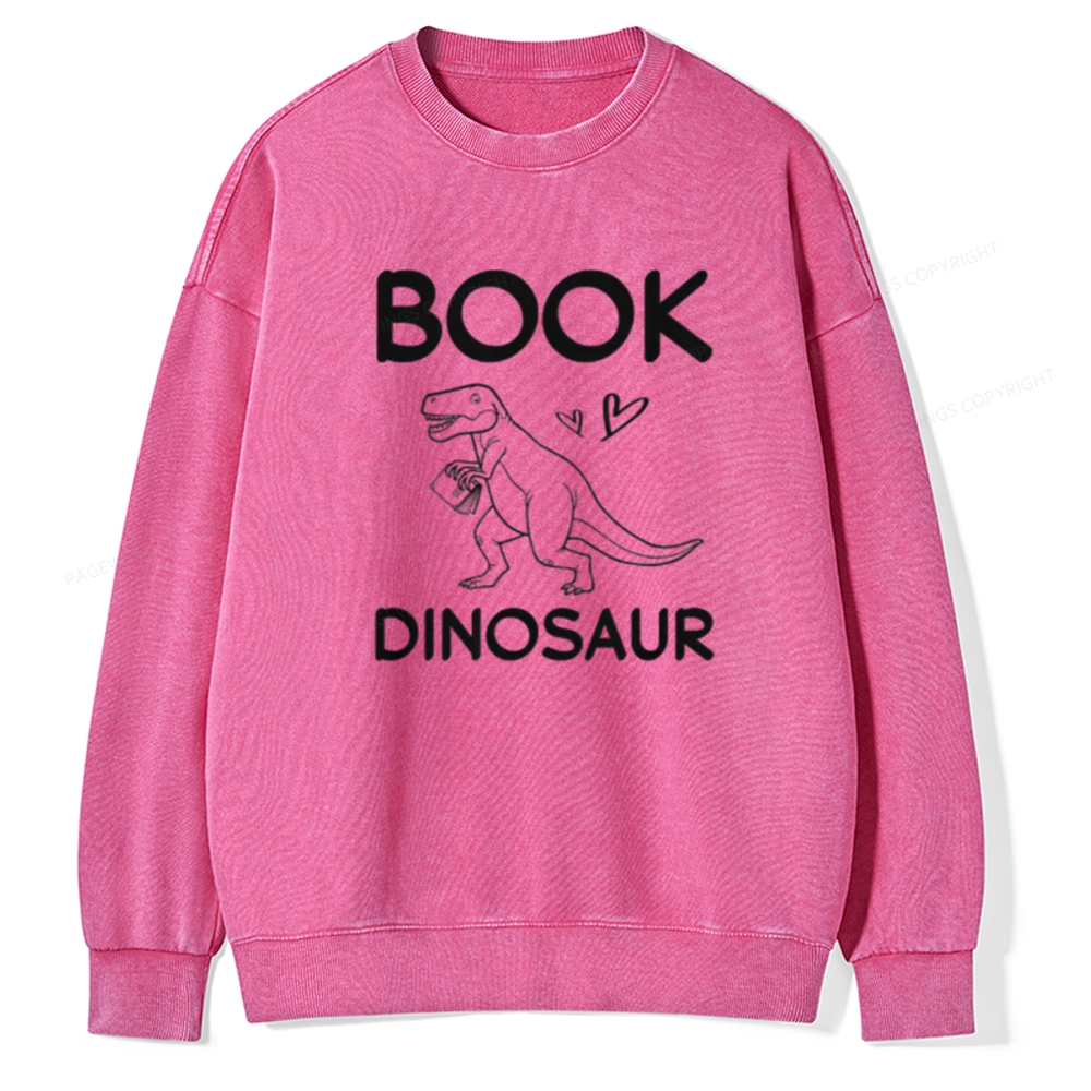 Pagewing Dinosaur Book Lover Unisex Washed Sweatshirt