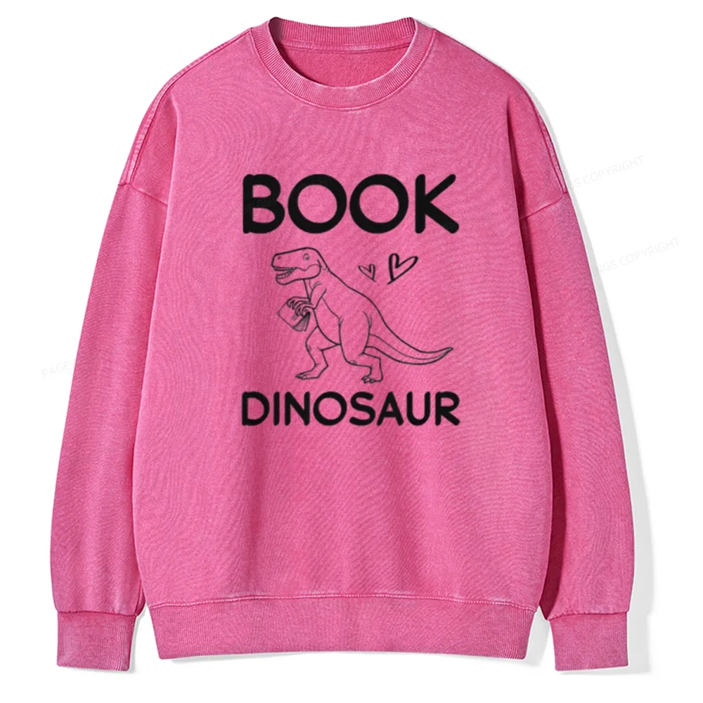 Pagewing Dinosaur Book Lover Unisex Washed Sweatshirt