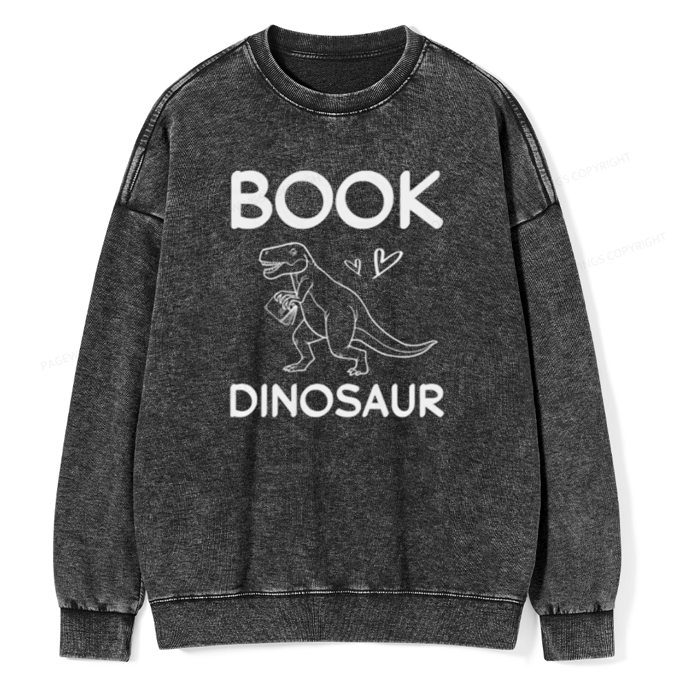 Pagewing Dinosaur Book Lover Unisex Washed Sweatshirt