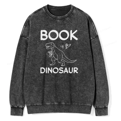 Pagewing Dinosaur Book Lover Unisex Washed Sweatshirt