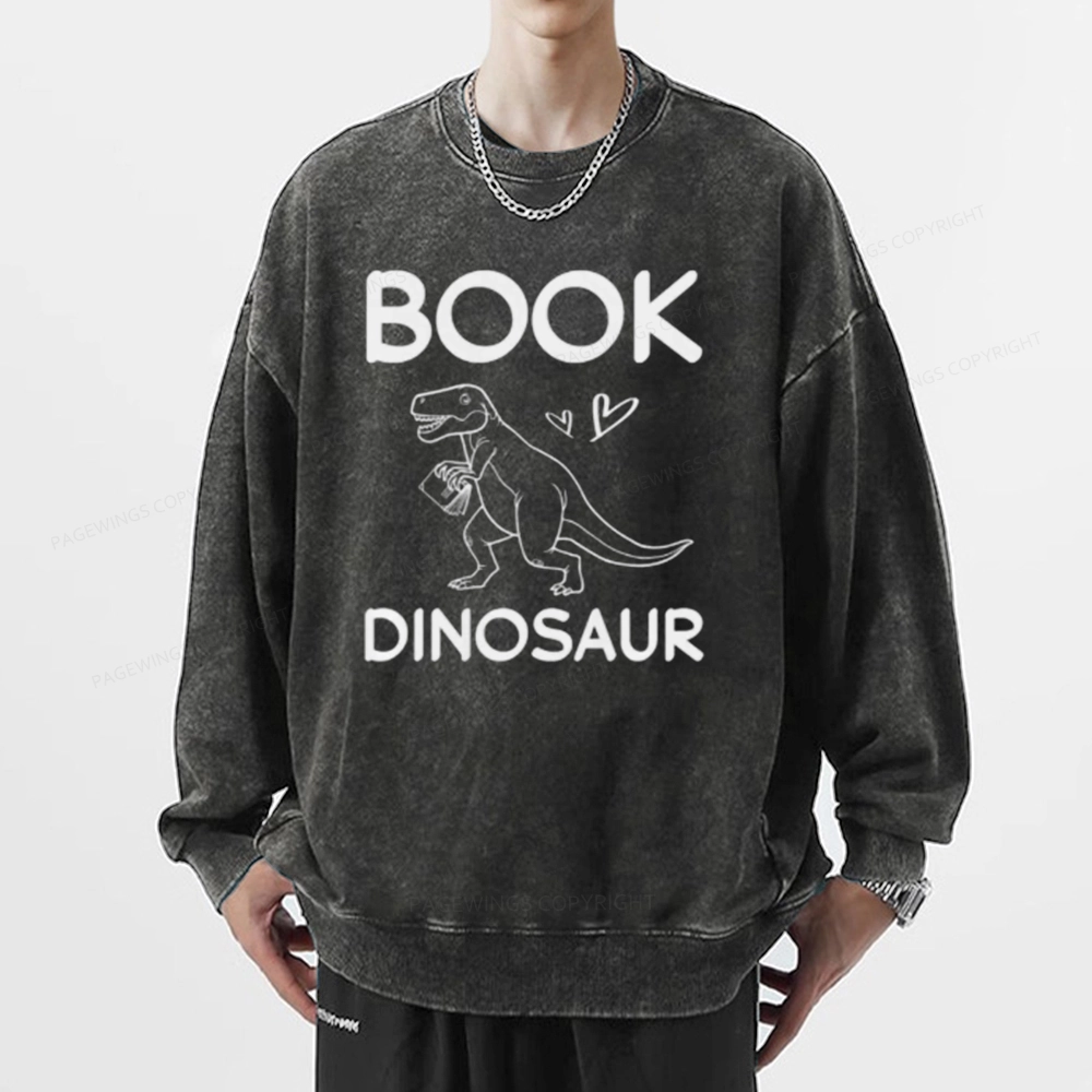 Pagewing Dinosaur Book Lover Unisex Washed Sweatshirt