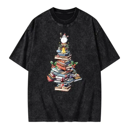 Pagewings Book Christmas Tree Unisex Washed T-shirt