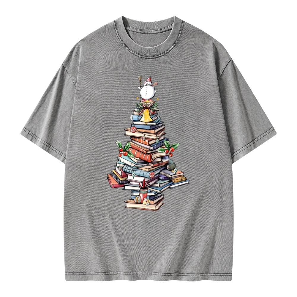 Pagewings Book Christmas Tree Unisex Washed T-shirt