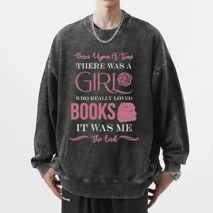 Pagewing The Girl Who Really Love Book Unisex Washed Sweatshirt