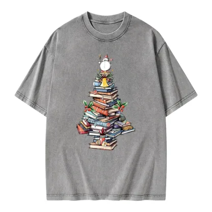 Pagewings Book Christmas Tree Unisex Washed T-shirt